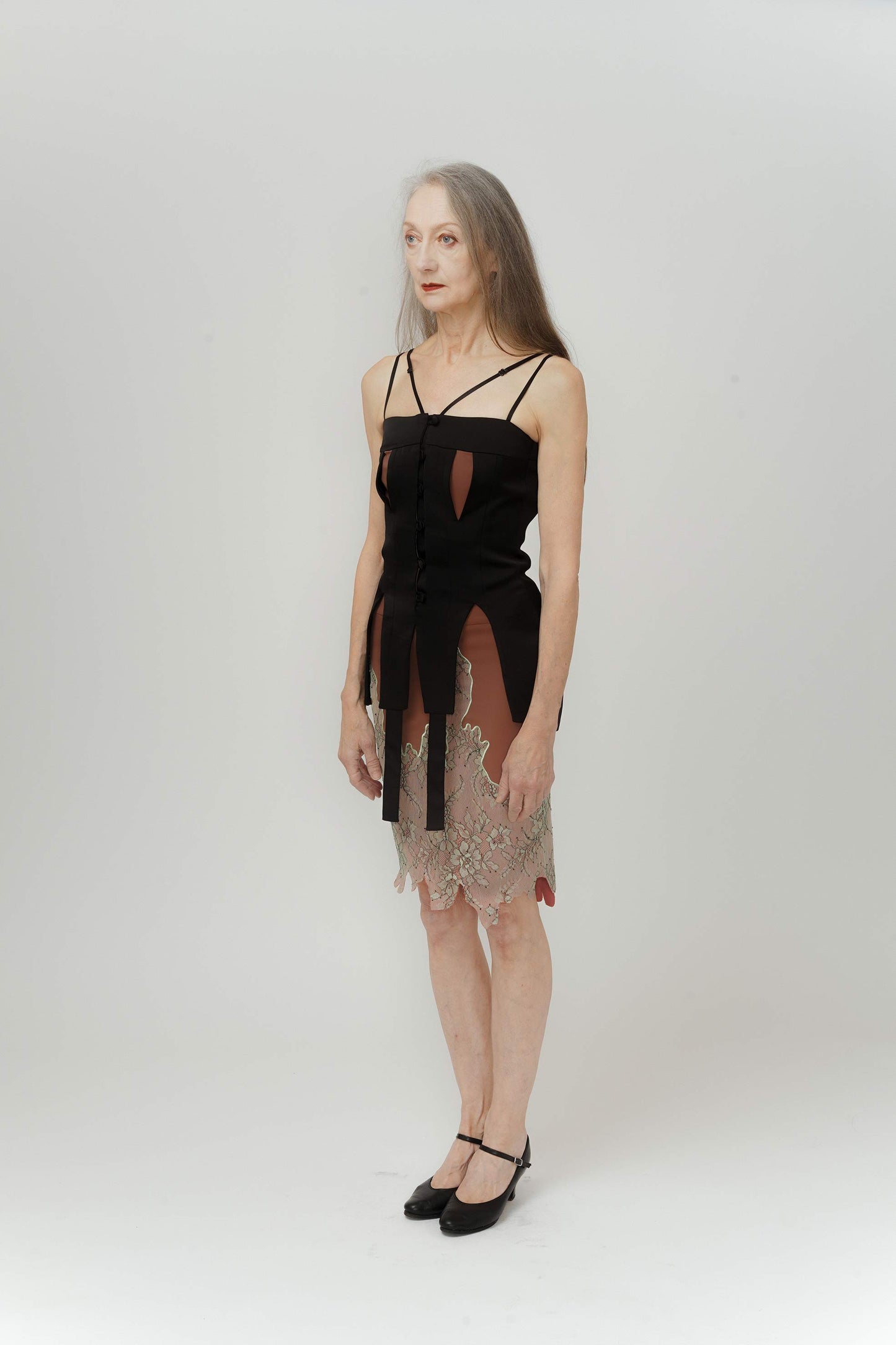 Double-layer Black Slip Dress